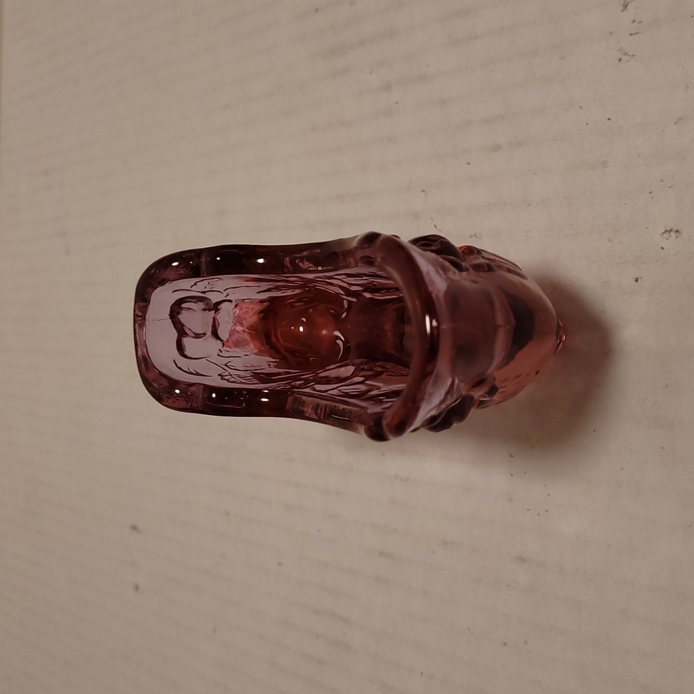 Vintage Fenton Pink Glass Shoe with Embossed Rose Design - Picture 5 of 16